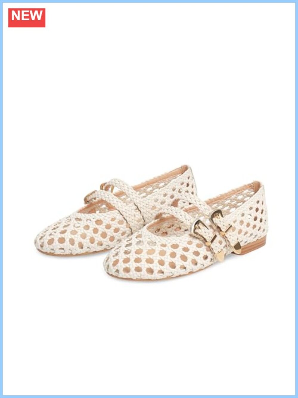 Woven Mesh Ballet Flats Almond Toe Mary Jane Buckle Straps Breathable